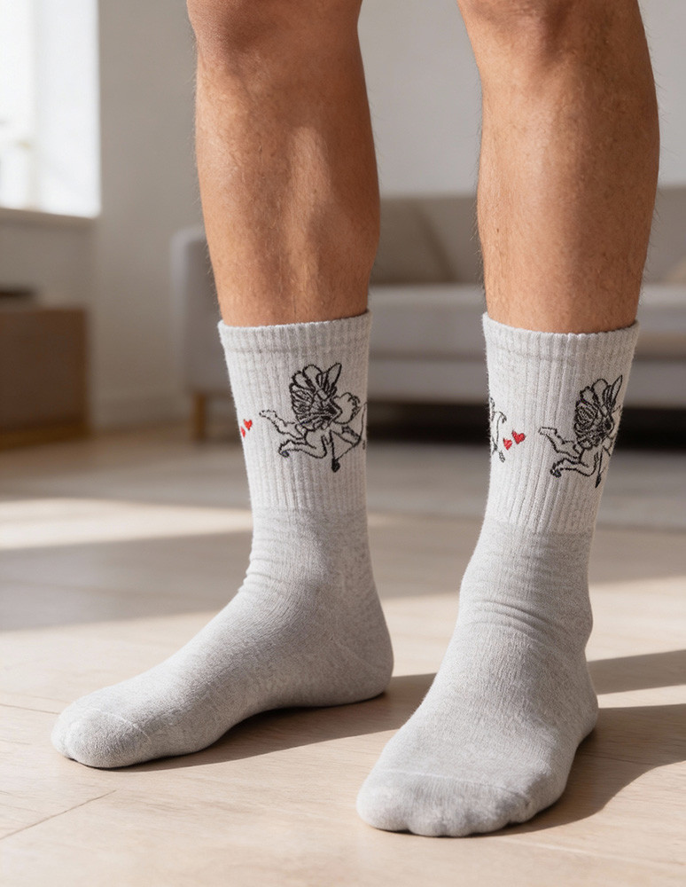 Skarpetki długie - Męskie skarpety długie z motywem anioła i serc 3-pak WIELOKOLOROWY - produkt moraj.pl 7