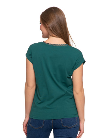 Bluzki i koszule - Bluzka damska bawełniana z koronkowym dekoltem JEANS - produkt 26