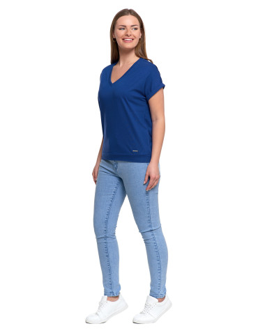 Koszulki i T-shirty - Bawełniana bluzka damska z domieszką modalu i dekoltem V NIEBIESKI - produkt 3