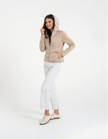 Kurtki i kamizelki - Kurtka damska przejściowa z kapturem BEŻOWY - produkt 10