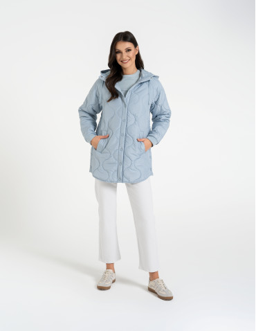Kurtki i kamizelki - Kurtka damska przejściowa z kapturem i mankietami NIEBIESKI - produkt 3
