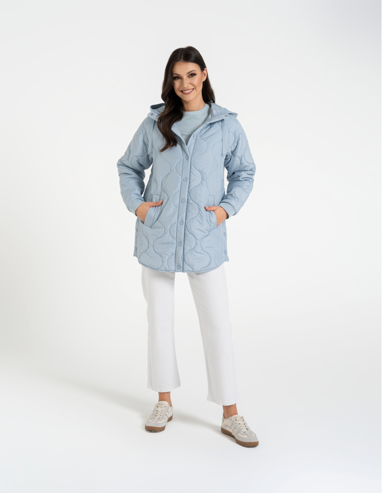 Kurtki i kamizelki - Kurtka damska przejściowa z kapturem i mankietami NIEBIESKI  - produkt moraj.pl 3