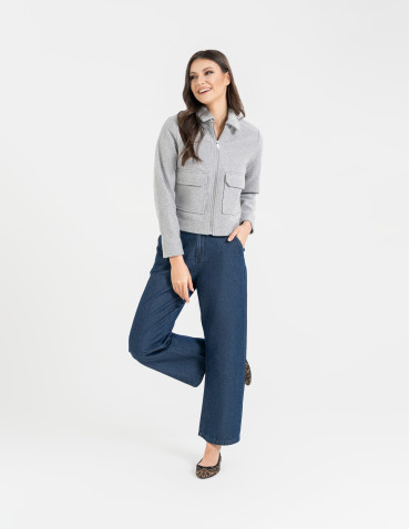 Kurtka damska bomberka z kołnierzem i kieszeniami z przodu  - produkt 2