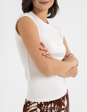 Bluzki i koszule - Bluzka damska prążkowana z krótkim rękawem cap sleeve BIAŁY - produkt 3