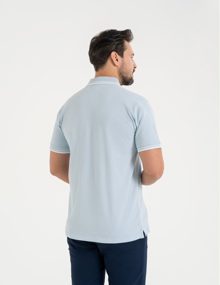 Polo - Męska koszulka polo z kolorowym paskiem na kołnierzu NIEBIESKI  - produkt moraj.pl 4