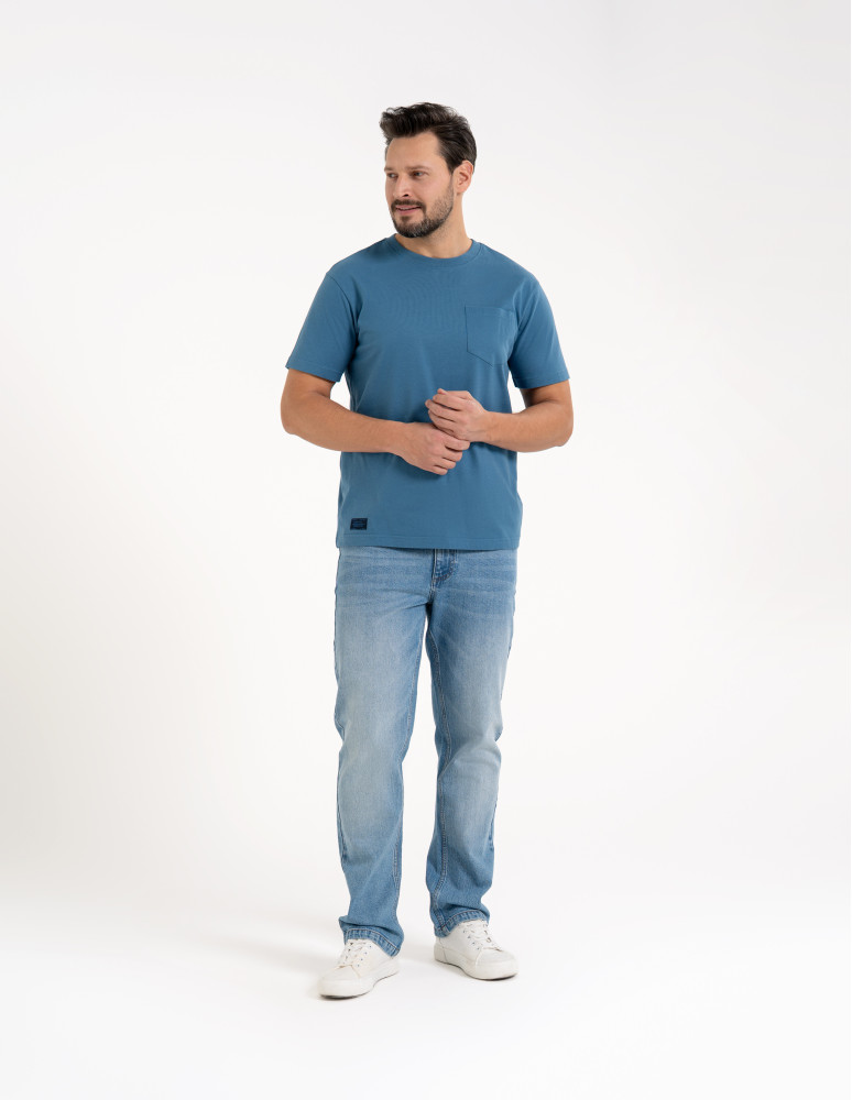 Spodnie męskie - Męskie jeansy klasyczne spodnie JASNY NIEBIESKI  - produkt moraj.pl 1