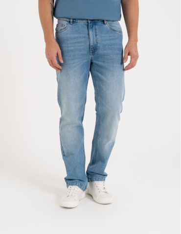 Spodnie męskie - Męskie jeansy klasyczne spodnie JASNY NIEBIESKI  - produkt 4