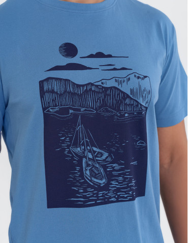 Koszulki i Tank Topy - T-shirt męski koszulka z motywem żeglarskim NIEBIESKI - produkt 2