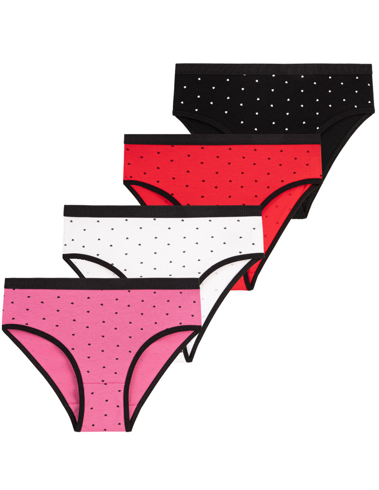 Majtki figi dziewczęce bawełniane kolorowe w serduszka 4-pak MIX KOLOR