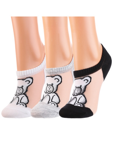 Skarpetki damskie niskie stopki bawełniane z misiami 3-pak - WIELOKOLOROWY - produkt 2