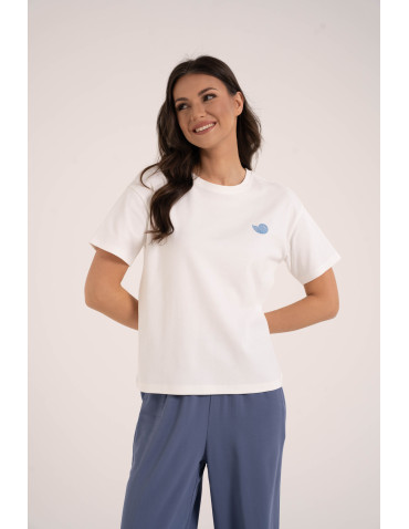 T-shirt damski luźny z haftowanym wzorem