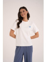 T-shirt damski luźny z haftowanym wzorem BIAŁY