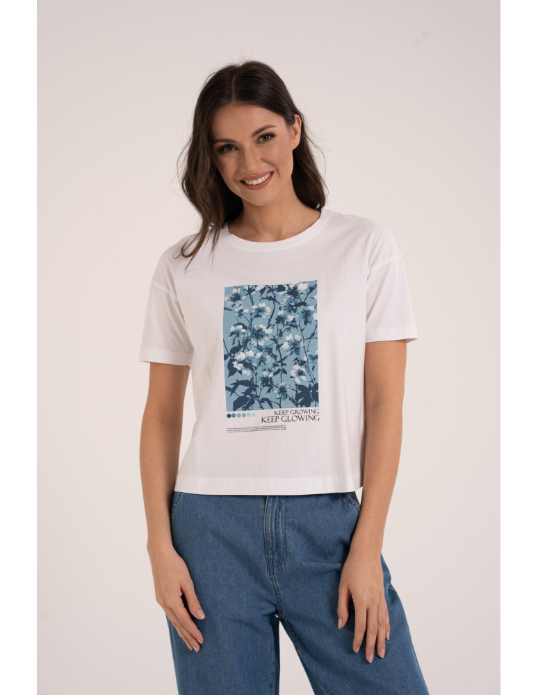 Koszulki z krótkim rękawem - Koszulka damska bawełniana z krótkim rękawem i nadrukiem WZÓR 1 - produkt moraj.pl 1