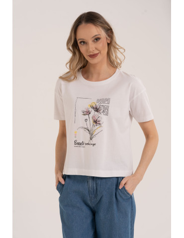 Koszulki z krótkim rękawem - Koszulka damska bawełniana z krótkim rękawem i nadrukiem WZÓR 2 - produkt 1