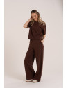 Spodnie damskie dresowe bawełniane z wysokim stanem BRĄZOWY