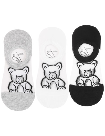 Skarpetki damskie niskie stopki bawełniane z misiami 3-pak - WIELOKOLOROWY