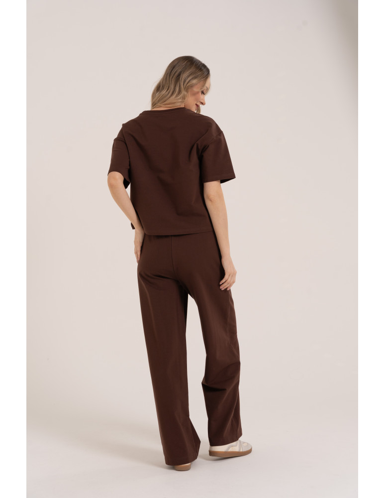 Spodnie dresowe - Spodnie damskie dresowe bawełniane z wysokim stanem BRĄZOWY  - produkt moraj.pl 2