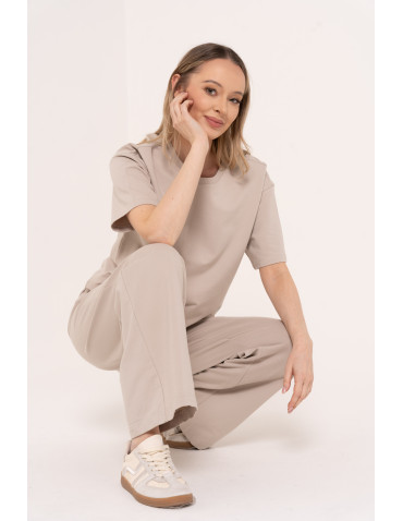 Spodnie dresowe - Spodnie damskie dresowe bawełniane z wysokim stanem SZARY - produkt 4