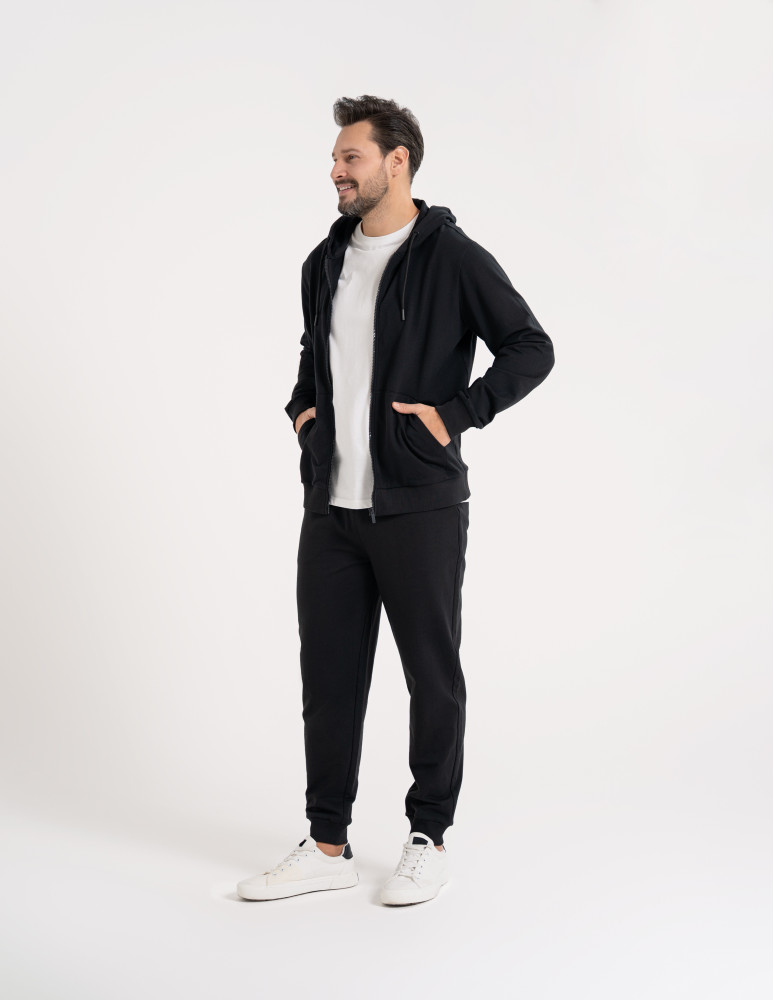 Bluzy dresowe - Bluza męska rozpinana gładka bawełniana z kieszeniami CZARNY - produkt moraj.pl 1