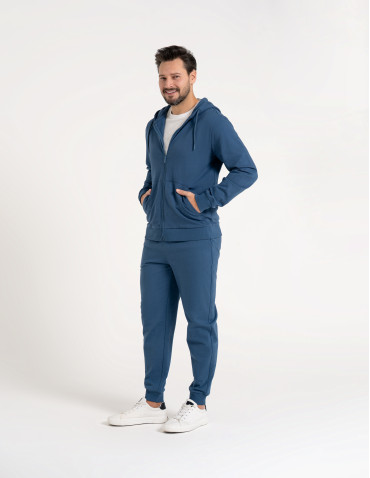 Bluzy dresowe - Bluza męska rozpinana gładka bawełniana z kieszeniami NIEBIESKI - produkt 1