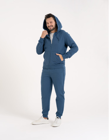 Bluzy dresowe - Bluza męska rozpinana gładka bawełniana z kieszeniami NIEBIESKI - produkt 9