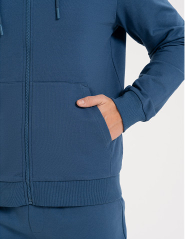 Bluzy dresowe - Bluza męska rozpinana gładka bawełniana z kieszeniami NIEBIESKI - produkt 6