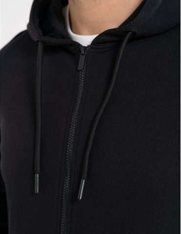 Bluzy dresowe - Bluza męska rozpinana gładka bawełniana z kieszeniami CZARNY - produkt 5