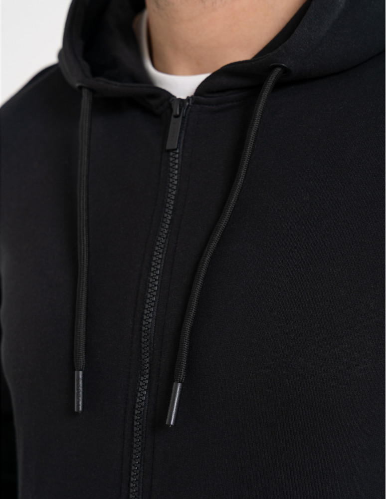 Bluzy dresowe - Bluza męska rozpinana gładka bawełniana z kieszeniami CZARNY - produkt moraj.pl 5