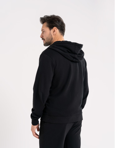 Bluzy dresowe - Bluza męska rozpinana gładka bawełniana z kieszeniami CZARNY - produkt 4