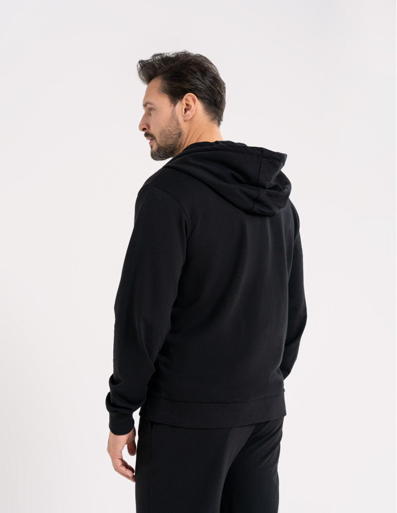 Bluzy dresowe - Bluza męska rozpinana gładka bawełniana z kieszeniami CZARNY - produkt moraj.pl 4