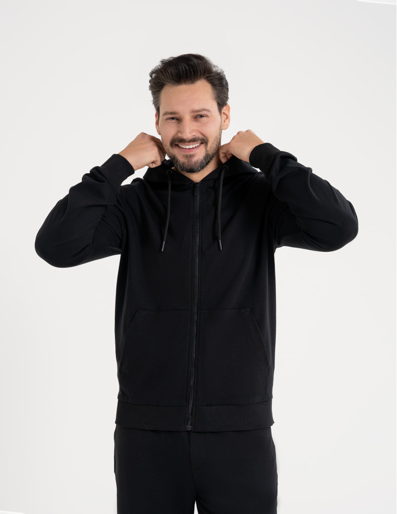 Bluza męska rozpinana gładka bawełniana z kieszeniami CZARNY