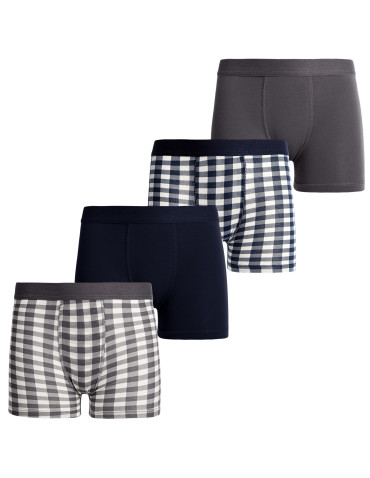 Majtki chłopięce bokserki bawełniane gładkie i w kratkę 4-pak - WIELOKOLOROWY