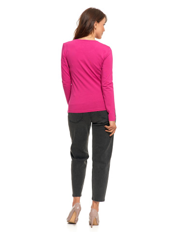 Bluzki i koszule - Bluzka damska z długim rękawem bawełniana gładka RÓŻOWY - produkt 10