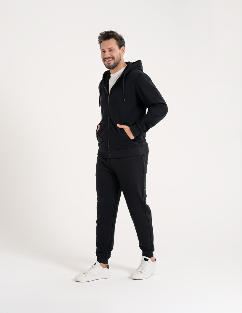 Bluzy dresowe - Bluza męska rozpinana gładka bawełniana z kieszeniami CZARNY - produkt moraj.pl 10