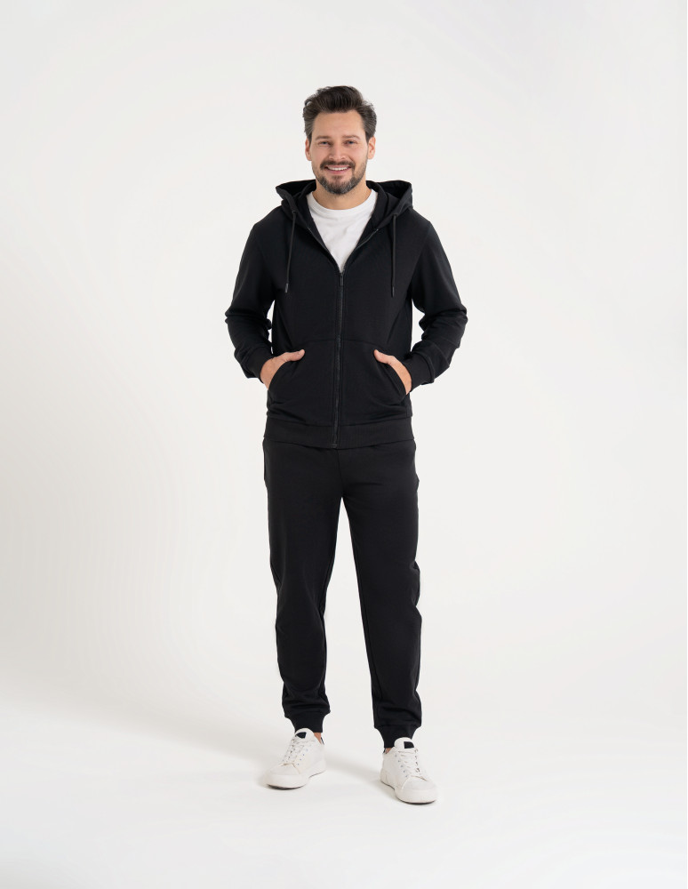 Bluzy dresowe - Bluza męska rozpinana gładka bawełniana z kieszeniami CZARNY - produkt moraj.pl 8