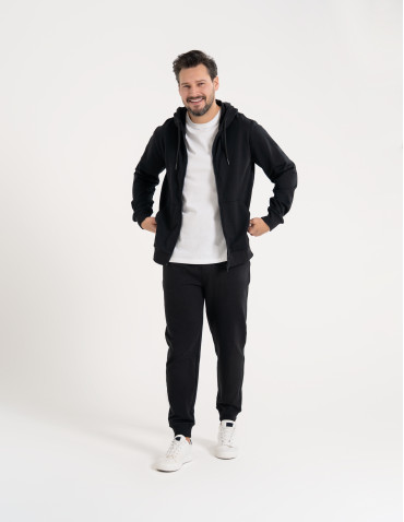 Bluzy dresowe - Bluza męska rozpinana gładka bawełniana z kieszeniami CZARNY - produkt 11