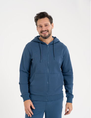 Bluzy dresowe - Bluza męska rozpinana gładka bawełniana z kieszeniami NIEBIESKI - produkt 3