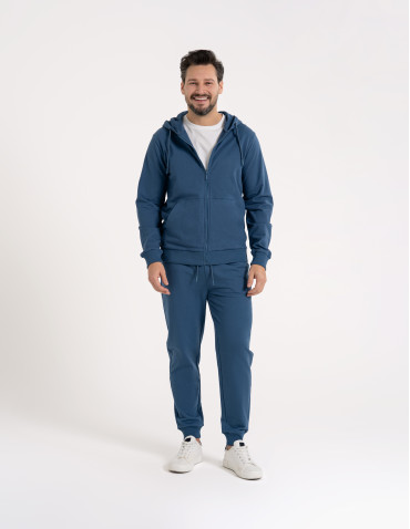 Bluzy dresowe - Bluza męska rozpinana gładka bawełniana z kieszeniami NIEBIESKI - produkt 7