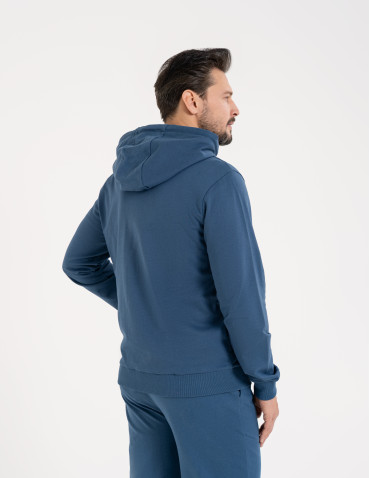 Bluzy dresowe - Bluza męska rozpinana gładka bawełniana z kieszeniami NIEBIESKI - produkt 4