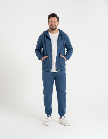 Bluzy dresowe - Bluza męska rozpinana gładka bawełniana z kieszeniami NIEBIESKI - produkt 8