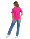 T-shirt damski luźny z haftowanym wzorem FUKSJA