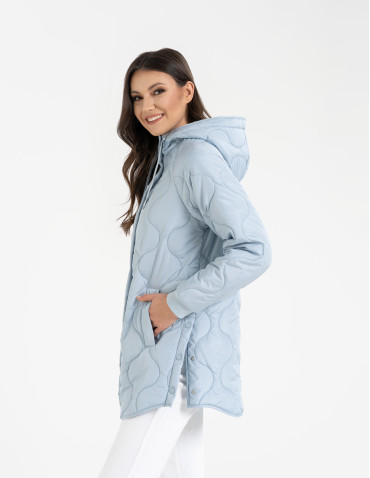Kurtki i kamizelki - Kurtka damska przejściowa z kapturem i mankietami NIEBIESKI - produkt 11