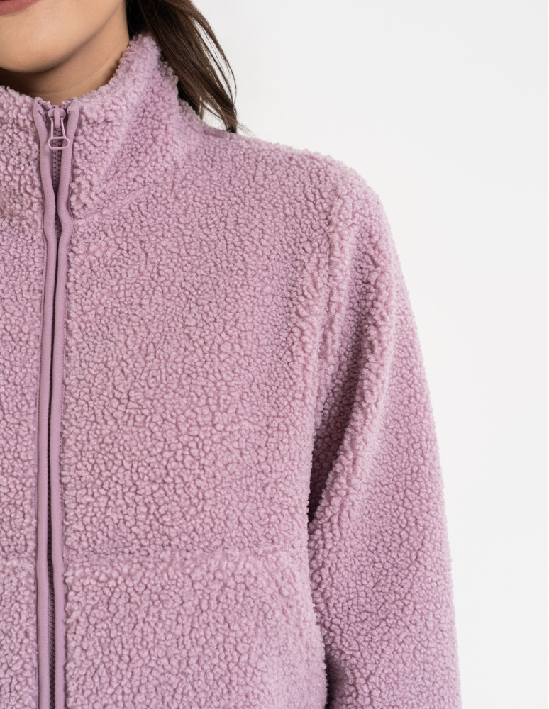 Bluzy damskie - Bluza damska sherpa ze stójką RÓŻOWY - produkt moraj.pl 3