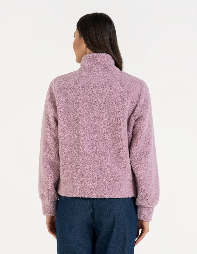 Bluzy damskie - Bluza damska sherpa ze stójką RÓŻOWY - produkt moraj.pl 4