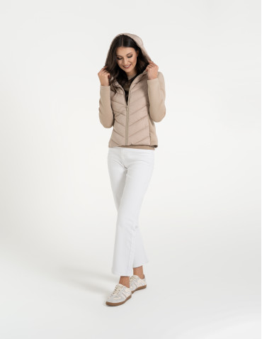 Kurtki i kamizelki - Kurtka damska przejściowa z kapturem BEŻOWY - produkt 10