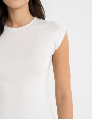 Bluzka damska prążkowana z krótkim rękawem cap sleeve