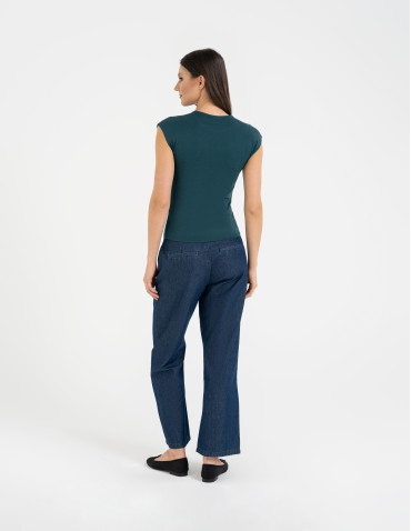 Bluzki i koszule - Bluzka damska prążkowana z krótkim rękawem cap sleeve ZIELONY - produkt 4