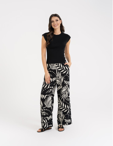 Bluzki i koszule - Bluzka damska prążkowana z krótkim rękawem cap sleeve CZARNY - produkt 3