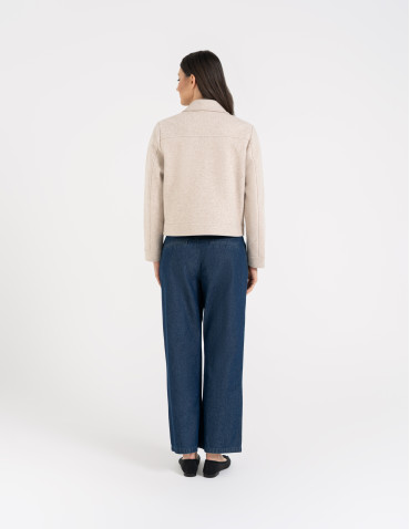 Kurtki i kamizelki - Kurtka damska bomberka z kołnierzem i kieszeniami z przodu BEŻOWY MELANŻ - produkt 5