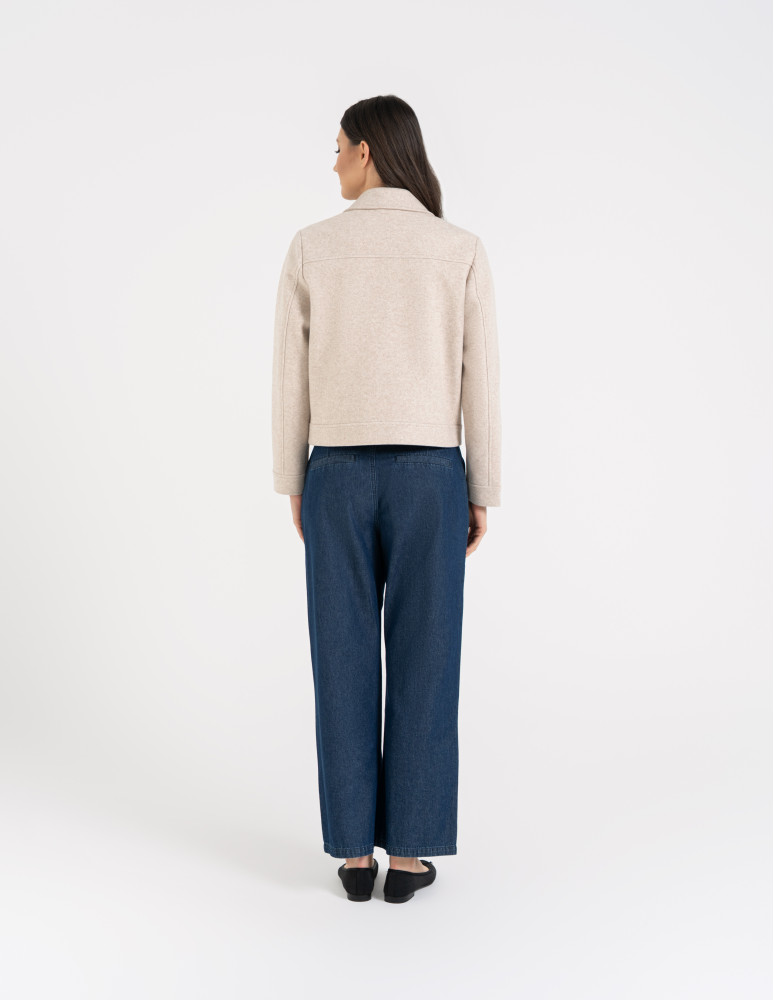 Kurtki i kamizelki - Kurtka damska bomberka z kołnierzem i kieszeniami z przodu BEŻOWY MELANŻ - produkt moraj.pl 5